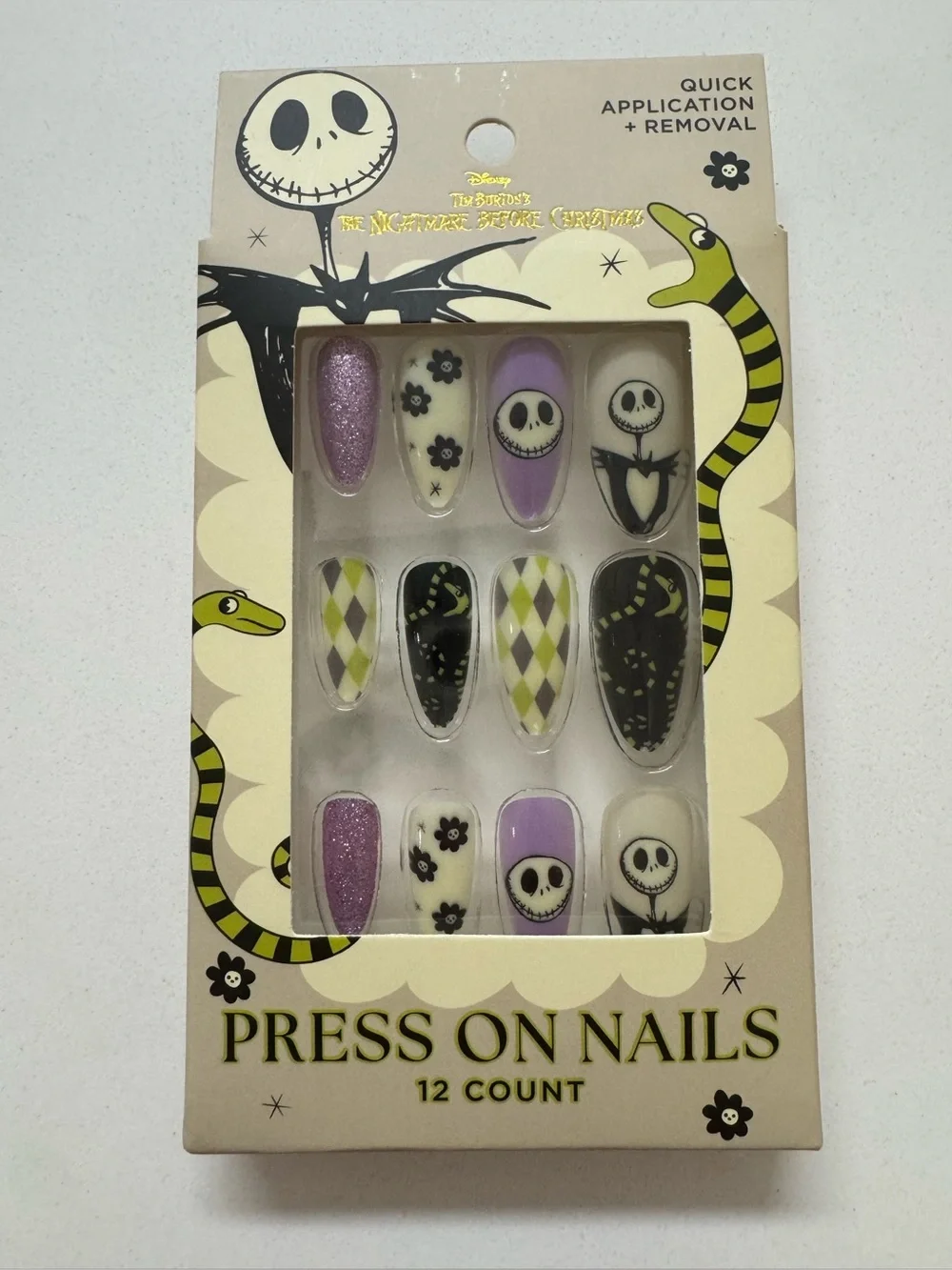Disney The Nightmare Before Jack Christmas Lavender Black Press-On Nail Set 12pc